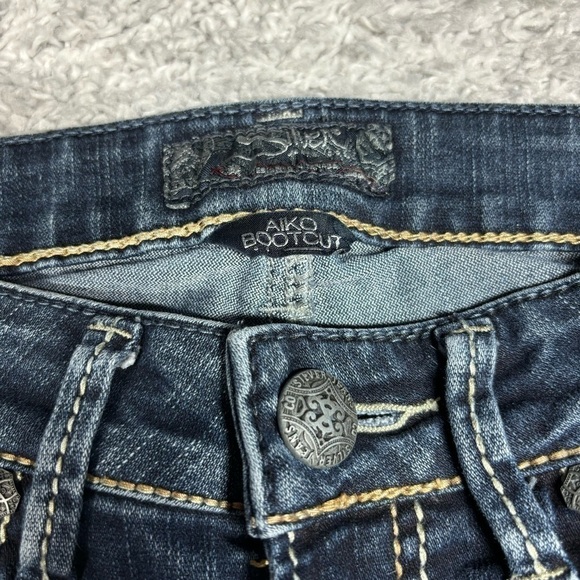 Silver Jeans Womens 27 Aiko Boot Cut Dark Wash Big Stitch Denim Concert Party - Picture 3 of 6